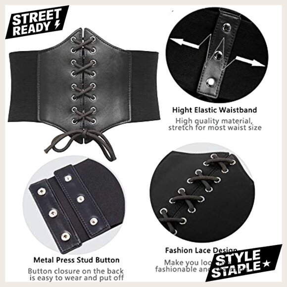 Victorian Style Lace-Up Corset Belt Elastic Waist Cinch Faux Leather main image 4